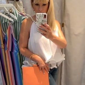 White top with pearl neckline by “Why Dress”